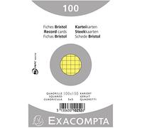 Exacompta 10252E Paquet de 100 Fiches Bristol sous film 10 x 15 cm quadrillées 5x5 Non perforées Jaune