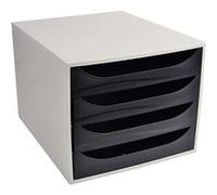 Exacompta - Caisson 4 tiroirs EcoBox - Polystyrène gris, tiroirs noirs - 28,4 x 23,4 x 34,8 cm