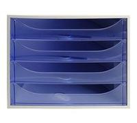 Exacompta Module de classement ECOBOX 4 tiroirs - Gris et Bleu translucide