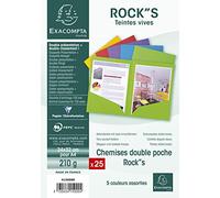 Exacompta Chemises ROCK'S double poche 220 g A4 - Paquet de 25 assorties