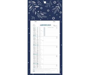 Exacompta - 33205E - Calendrier Mensuel Avec Feuillets Détachables - 13 x 23 cm - Sur Carte Illustrée Végétale - 16 x 33 cm - Janvier à Décembre 2026 - Coloris Bleu