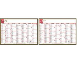 Exacompta 34311E - Calendrier semestriel Tricolore - 29,5 x 22 cm - Janvier 2026/2027 - Coloris rouge, noir et or (Lot de 2)