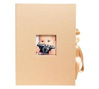 Exacompta - Réf. 77602E - Carton de 4 coffrets photos OfficeByMe - en papier texturé beige - fenêtre de personnalisation - fermeture à ruban - pour conserver des photos ou des fiches jusqu'à 13x18 cm