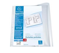 Exacompta 50 Pochettes Perforées PP Lisse 9/100ème Ouverture Haut Incolore