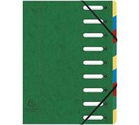 Exacompta 55093E Trieur Harmonika avec dos extensible, couverture avec fenêtres découpées 9 Compartiments 24,5x32 cm pour format A4, fermeture à élastique , Couverture en carte lustrée verte.