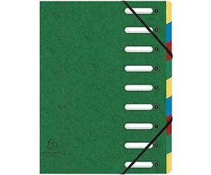 Exacompta 55093E Trieur Harmonika avec dos extensible, couverture avec fenêtres découpées 9 Compartiments 24,5x32 cm pour format A4, fermeture à élastique , Couverture en carte lustrée verte.