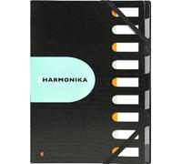 Exacompta - Réf. 55334E - 1 trieur HARMONIKA Exactive - avec élastiques et fenêtres découpées - couverture rigide en PP - intérieur en carte noir/gris - dos extensible - 9 compartiments - couleur noir