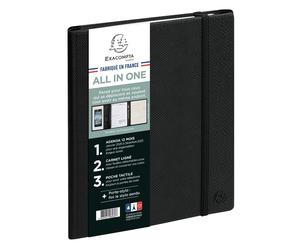 Exacompta Agenda tryptique semainier avec spirales All in One EasyTime - 15 x 21 cm - Noir - 2027
