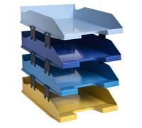 Exacompta Bacs à courrier Bee Blue à la française pour documents A4+ - Jeu de 4 coloris assortis