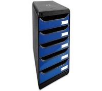 Exacompta Module de classement 5 tiroirs – noir/bleu glossy – 27,8×26,7×34,7 cm