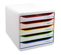 Exacompta - Réf. 309913D - BIG BOX PLUS - Caisson 5 tiroirs pour document A4+ - Dimensions extérieures : Profondeur 34,7 x largeur 27,8 x Hauteur 27,1cm- Blanc/Arlequin/blanc