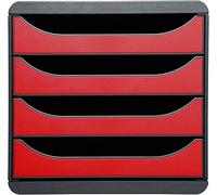 Exacompta Bloc de classement BIG-BOX 4 Tiroirs A4+ 55 mm Gris souris/rouge carmin glossy