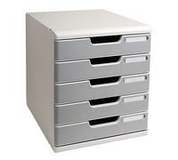 Exacompta Caisson MODULO A4 - 5 tiroirs fermés A4+ - 35×28,8×32 cm - Gris lumière/granit