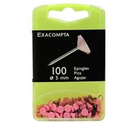 Exacompta Épingles à tête plate – Boîte de 100 – Ø 5 mm – Rose