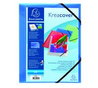 Exacompta Chemise Kreacover® à 3 rabats et à fermeture élastique, format A4, 200 feuilles, couverture personnalisable, polypropylène, bleu transparent