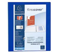 Exacompta Classeur personnalisable Kreacover A4 Maxi 4 anneaux Ø25 mm Dos 45 mm Bleu