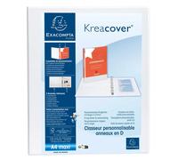 EXACOMPTA Classeur personnalisable rigide 2 poches KreaCover - 2 anneaux en D 30mm - A4 maxi - Blanc
