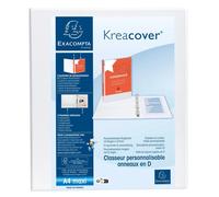 EXACOMPTA Classeur personnalisable rigide 2 poches KreaCover - 4 anneaux en D 40mm - A4 maxi - Blanc