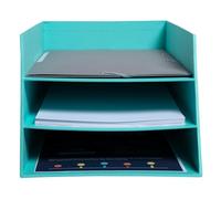Exacompta - Réf.13453D - 1 corbeille à courrier 3 niveaux en carton TEKSTO - pour documents au format jusqu'à 24x32 cm) - dimensions 350x290x190 mm - couleur vert d'eau
