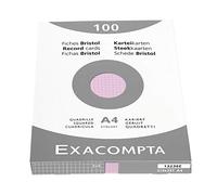 Bristol Exacompta 210x297mm 205g Quadrillé - Etui de 100 fiches - Rose
