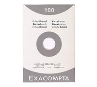 EXACOMPTA Etui de 100 Fiches Bristol 210g 100x150 mm Quad 5X5 Non Perforées Blanc