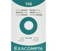 Exacompta Étui de 100 fiches bristol ligné non perforé 74x105mm Blanc