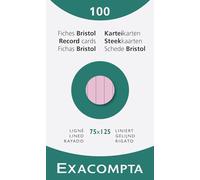 Exacompta Étui de 100 fiches bristol ligné non perforé 75x125mm Rose
