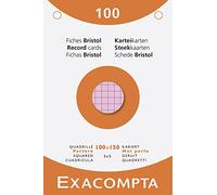 EXACOMPTA Étui de 100 fiches bristol quadrillé 5x5 perforé 100x150mm Couleurs assorties