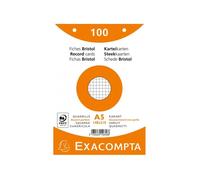 EXACOMPTA Fiches Bristol A5 148x210 mm - 100 feuilles quadrillées 5x5, couleurs assorties
