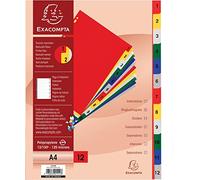 Exacompta Intercalaire A4 en polypropylène 18/100ème recyclable – 12 positions