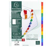 Exacompta Intercalaires Carte Blanche 160 g – onglets couleurs renforcés – 12 positions – A4 – blanc