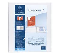 Exacompta Classeur à anneaux personnalisable 3 faces plastifié Kreacover 4 anneaux en D 20 mm - A4 maxi Dos 3,8 cm - Capacité 185 feuilles - Blanc