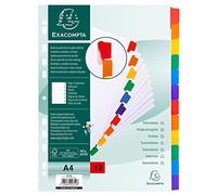 Exacompta Intercalaires Carte Blanche 160 g – onglets couleurs renforcés – 12 positions – A4 – blanc