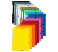 EXACOMPTA Lot de 50 Chemises 3 rabats elastique Carte lustrée 5/10e 400g, Couleurs assorties aléatoire