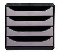 EXACOMPTA Module de classement 4 tiroirs BigBox Noir/Argent - 27,8 x 26,7 x 34,7 cm