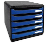 EXACOMPTA Module de classement 5 tiroirs. Coloris noir/bleu glossy - 27,8 x 26,7 x 34,7 cm