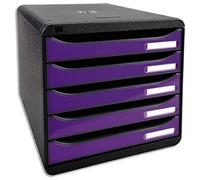 EXACOMPTA Module de classement 5 tiroirs. Coloris noir/violet glossy - 27,8 x 26,7 x 34,7 cm