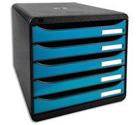 EXACOMPTA Module de classement 5 tiroirs noir/turquoise glossy. 27,8 x 26,7 x 34,7 cm