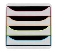 Exacompta - Réf. 310913D - BIG-BOX Black Office - Caisson 4 tiroirs pour format A4+ - Dimensions extérieures : profondeur 34,70 x largeur 27,80 x hauteur 26,70 cm - Blanc/arlequin/blanc
