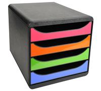 Exacompta Module de classement Big Box 4 tiroirs - corps noir - tiroirs arlequin