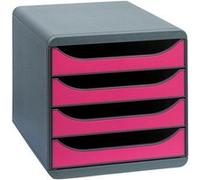 Exacompta - Réf. 310784D - BIG-BOX - Caisson 4 tiroirs pour document A4+ -Dimensions extérieures : Profondeur 34,70 x largeur 27,80 x Hauteur 26,70cm - Noir/Framboise