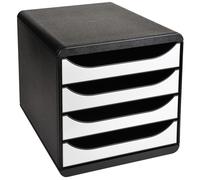Exacompta Module de classement Big Box glossy 4 tiroirs, A4+ - Noir, façades blanches