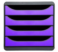 EXACOMPTA Module de classement Big-Box Gris / Violet - 4 tiroirs, en polystyrène format A4+ - 27,8 x 26,7 x 34,7 cm