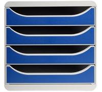 Exacompta Module de classement Big Box 4 tiroirs - corps gris, tiroirs bleu