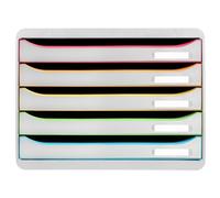 EXACOMPTA Module de classement Big Box Plus horizon 5 tiroirs Glossy - Blanc/arlequin