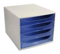 Exacompta Module De Classement Eco 4 Tiroirs Gris Bleu Translucide - Dim. : L28,4 X H23,4 X P34,8 Cm