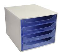 Exacompta Module de classement ECOBOX 4 tiroirs - Gris et Bleu translucide