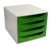 Exacompta Module de classement ECOBOX 4 tiroirs - Gris et Vert translucide