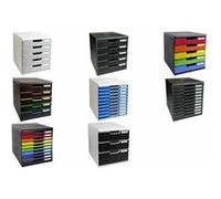 Exacompta - Réf. 302798D - MODULO A4 - Caisson 10 tiroirs fermés pour documents A4+ - Dimensions extérieures : Profondeur 35 x largeur 28,8 x Hauteur 32 cm - Noir/arlequin glossy