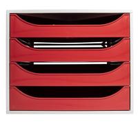 Exacompta - Module économique à tiroirs ECOBOX - Format A4+ - Rouge | Caisson individuel à 4 tiroirs pour document A4 et A4+ - Dimensions 34,8 x 28,4 x 23,4 cm